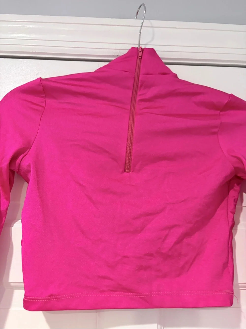 Weissman Lustre Long Sleeve Crop Top Adult Medium Hot Pink Dance Costume